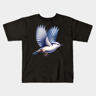 Flying White Breasted Nuthatch Kids T-Shirt